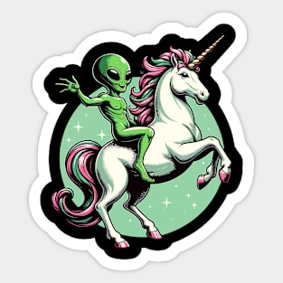 Alien riding on a unicorn Sticker